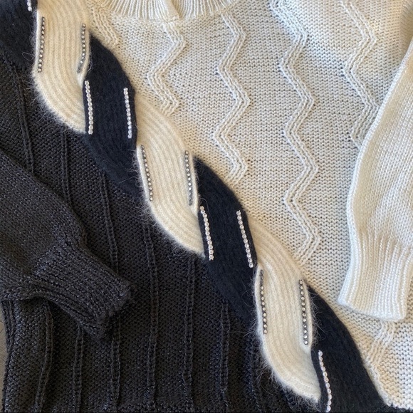 Ginenne Vintage Black/Cream Rhinestone Sweater Size S - Picture 7 of 8